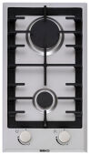 Варочная панель газовая Beko HDCG32221FX нержавеющая сталь, 28.8 см, газ-контроль, электроподжиг, чугунные решетки