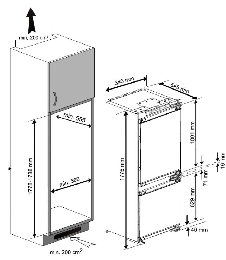 Встраиваемый двухкамерный холодильник Beko bcna306e2s схема встраивания